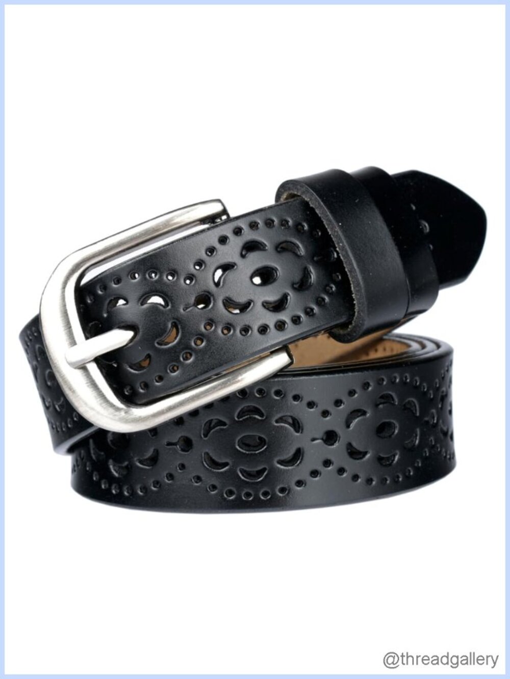Faux Leather Hollow-Out Vintage Belt with Metal Pin Buckle for Jeans